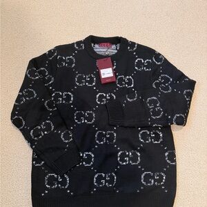 Gucci Black and Gray Logo Men's Crewneck Sweater